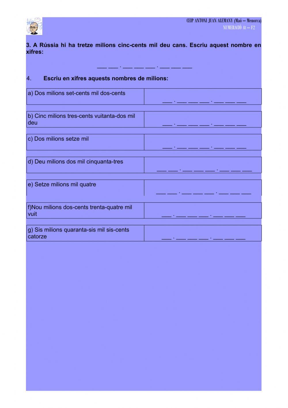 Numeració: els milions