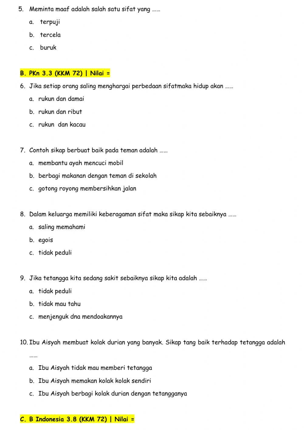 PH TEMA 2 subtema 1 dan 2