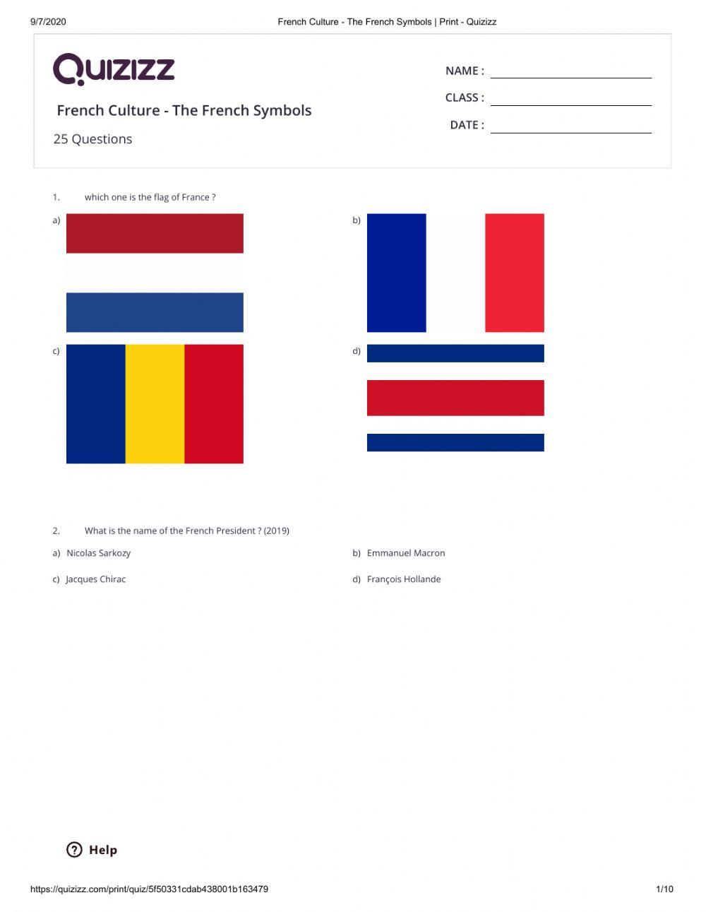 French culture online exercise for live worksheets