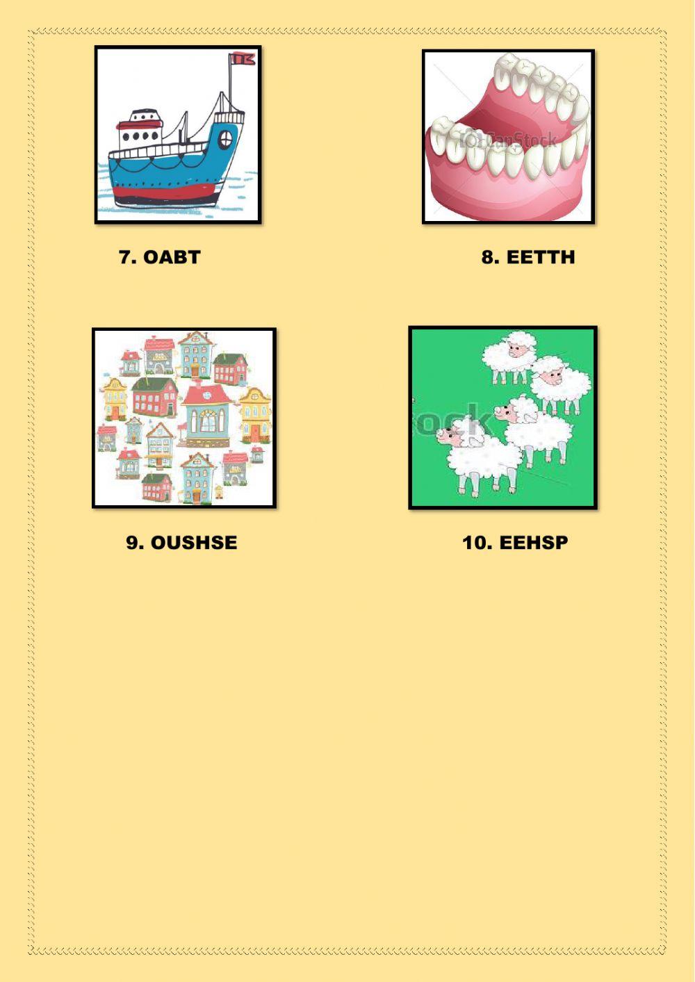 Look, unscrumble and complete.