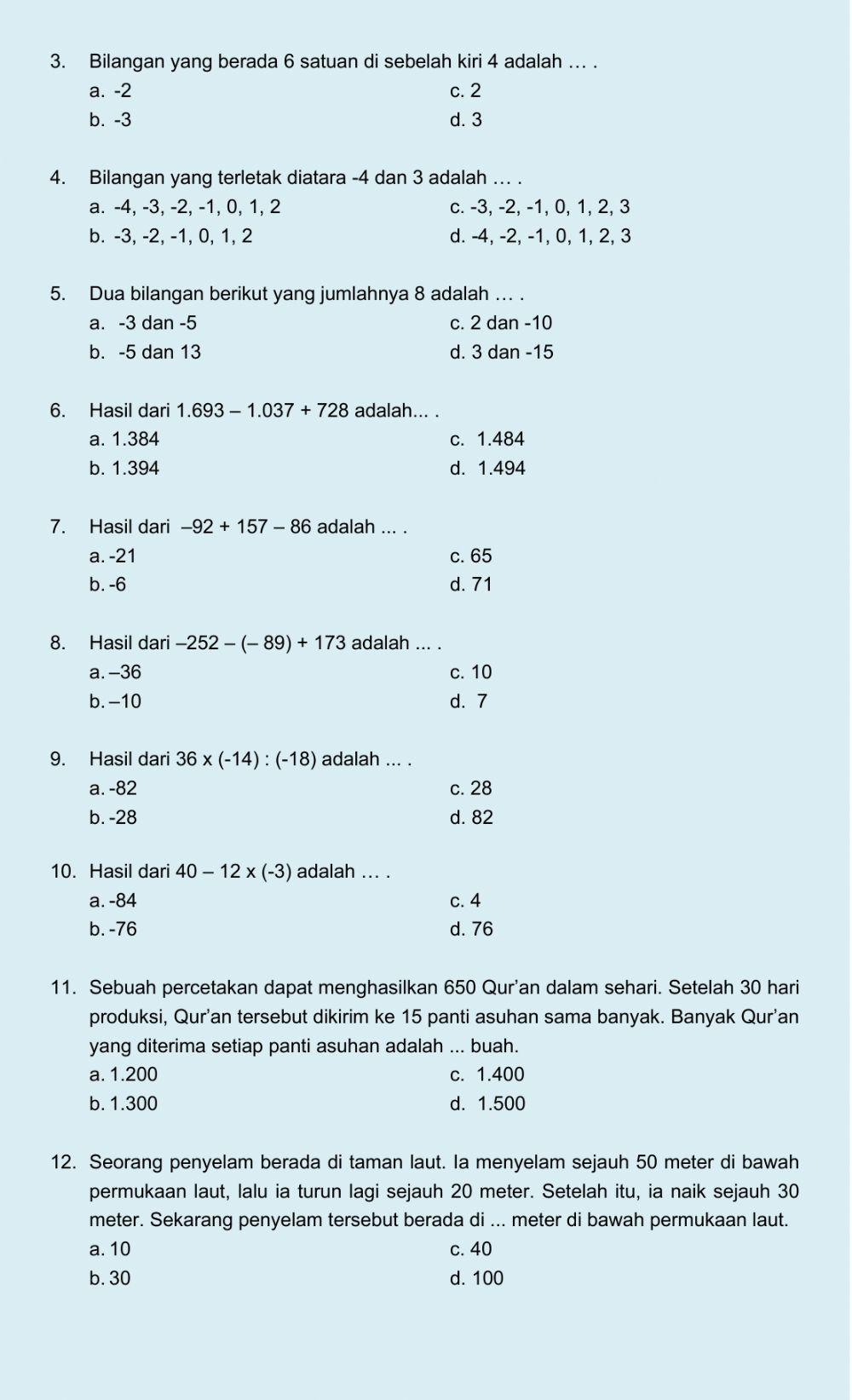 Operasi Hitung Bilangan Bulat