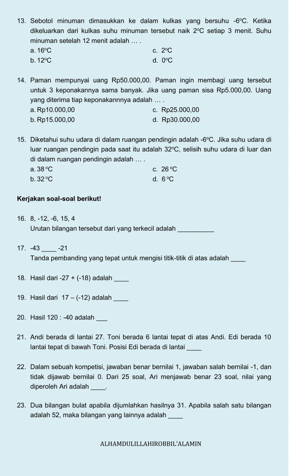 Operasi Hitung Bilangan Bulat