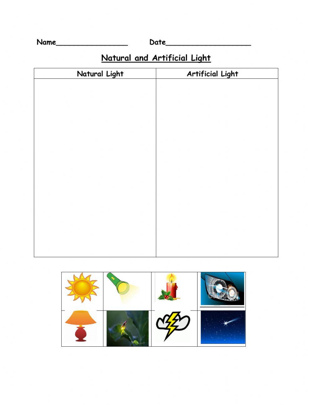 Natural and artificial light liveworksheets 352780