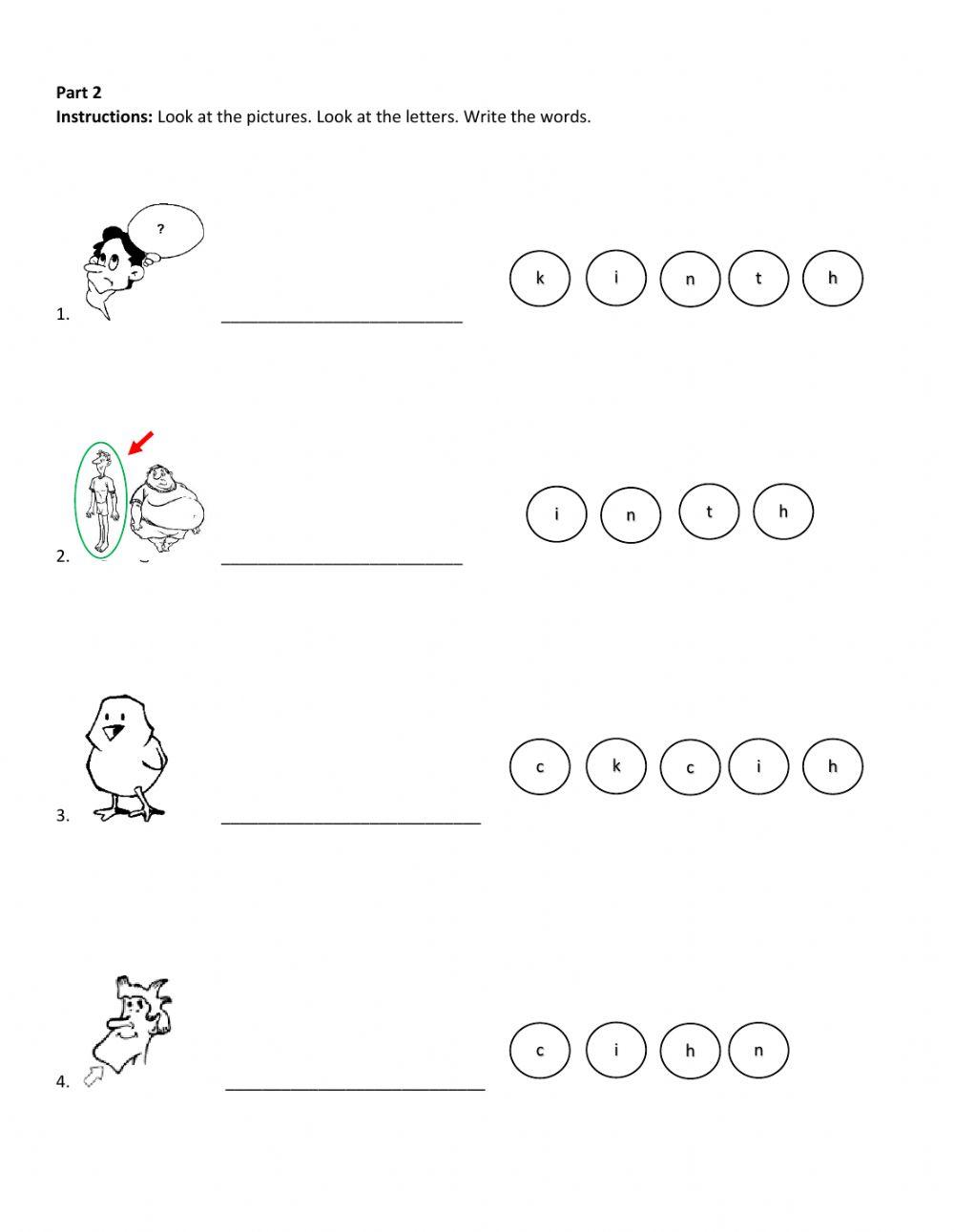 Practice Exercise words with th and ch