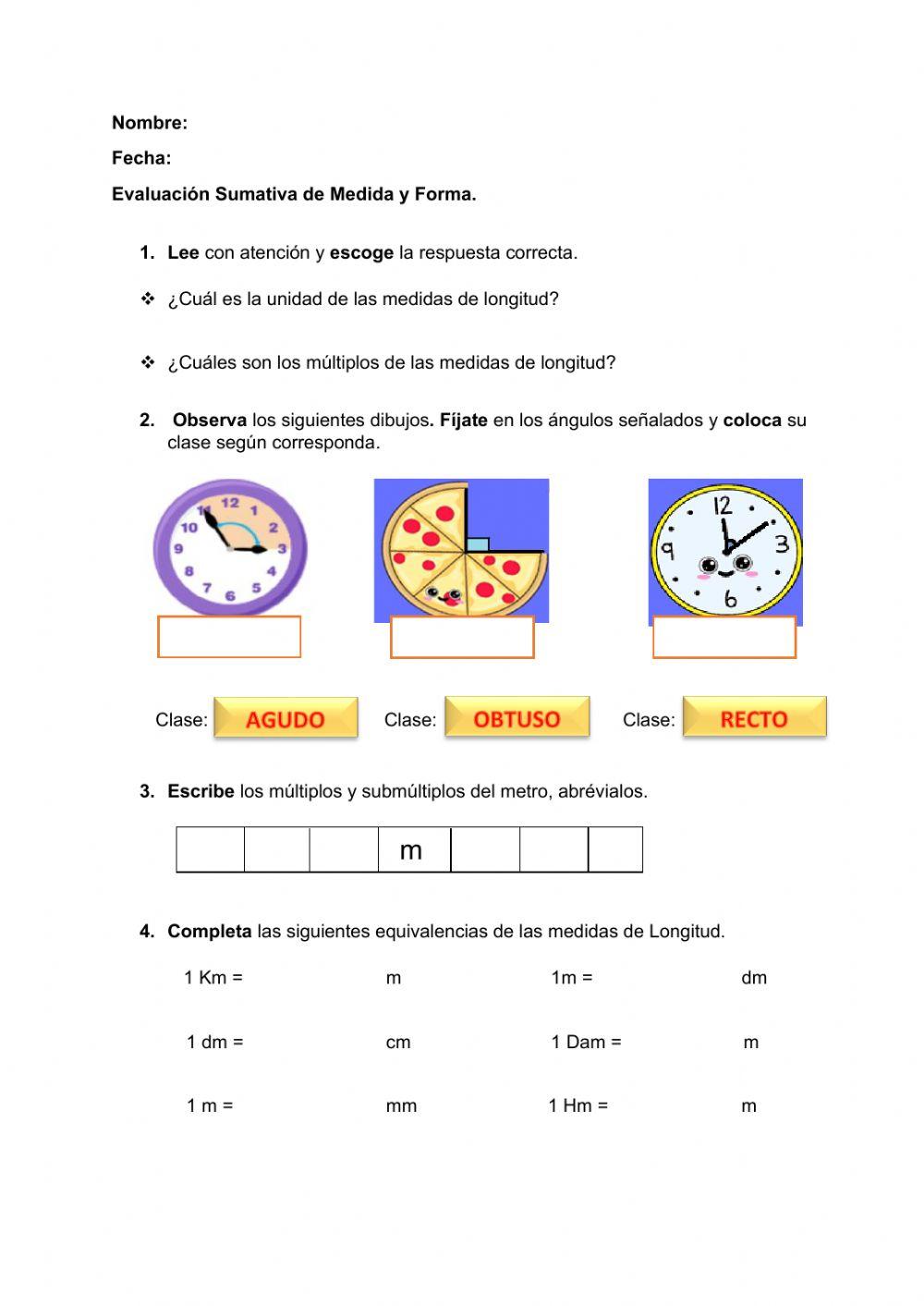 Prueba sumativa de medida y forma