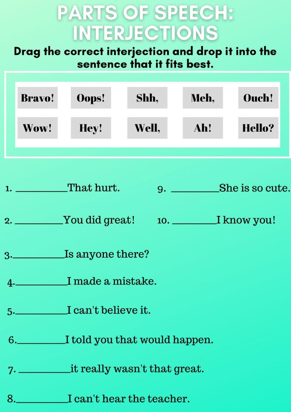 Interjections Worksheets