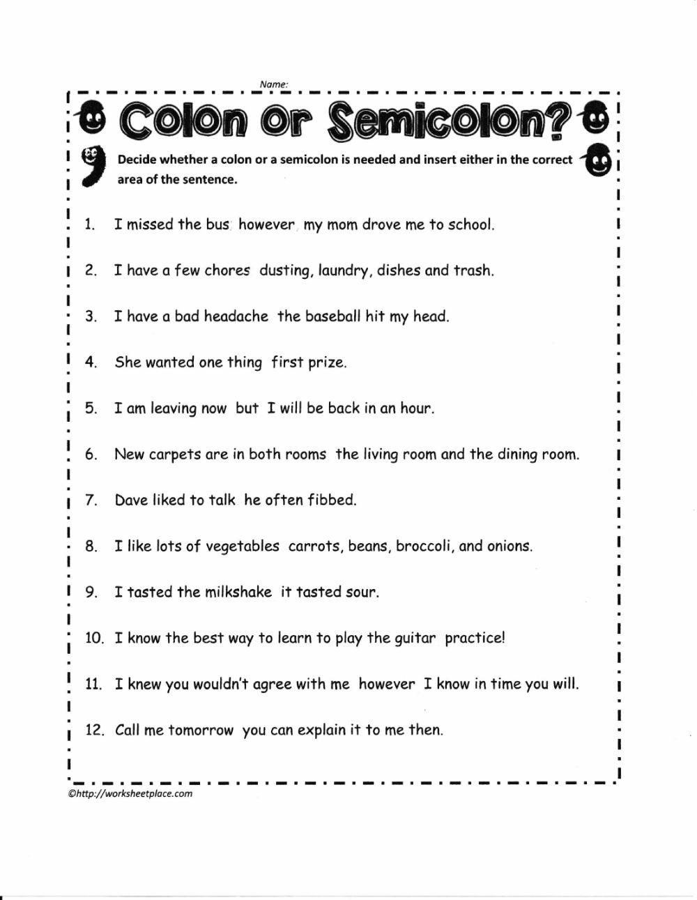 Colons and semicolons 2 online exercise for Live Worksheets