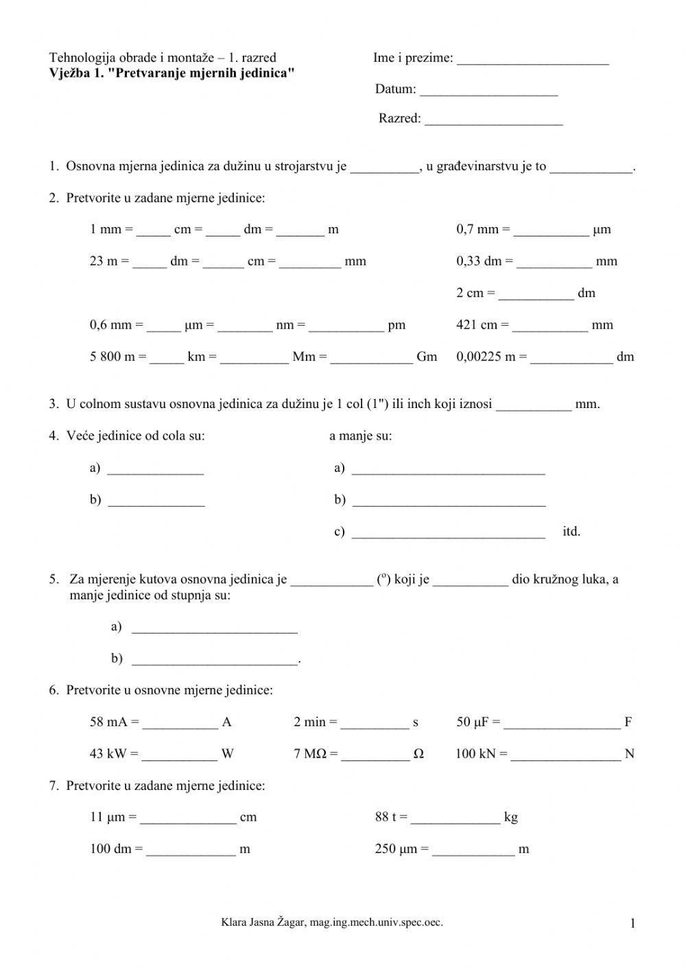 Preračunavanje mjernih jedinica