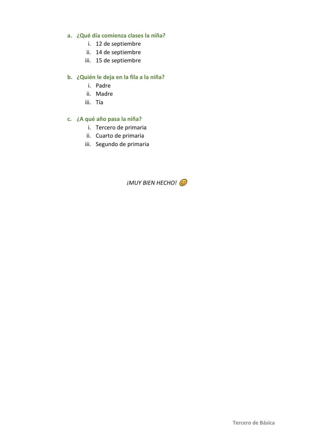 Ejercicios con sustantivos, sílabas y lectura