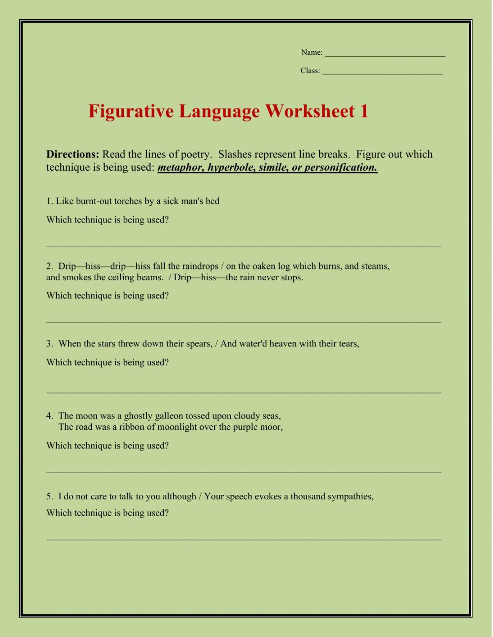 Figurative language worksheet interactive worksheet Live Worksheets