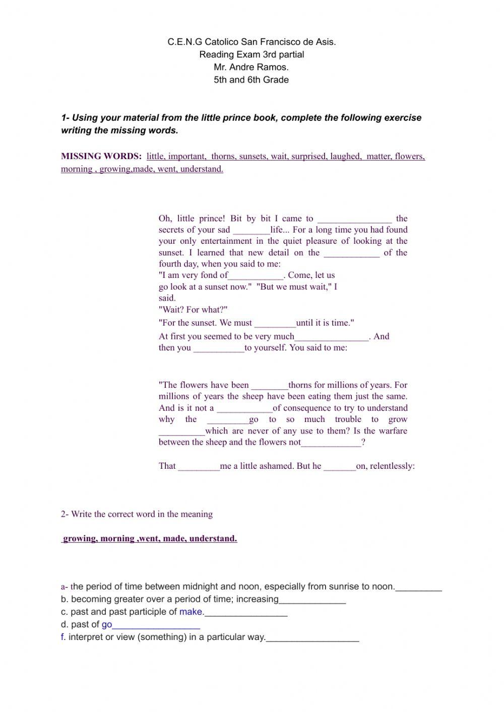 The little prince exam cap 6 worksheet Live Worksheets