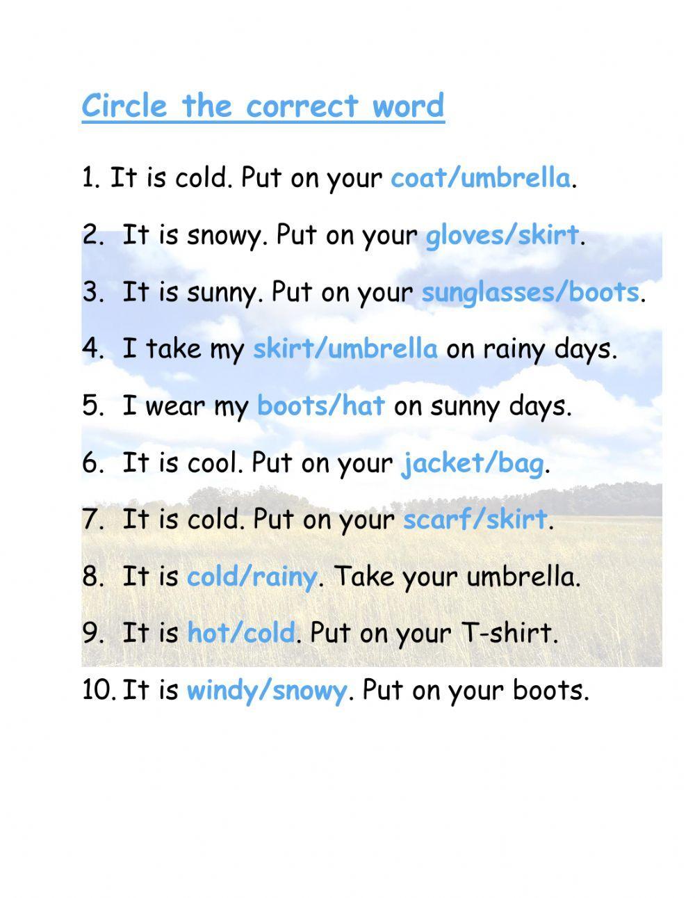 Weather conditions and clothes