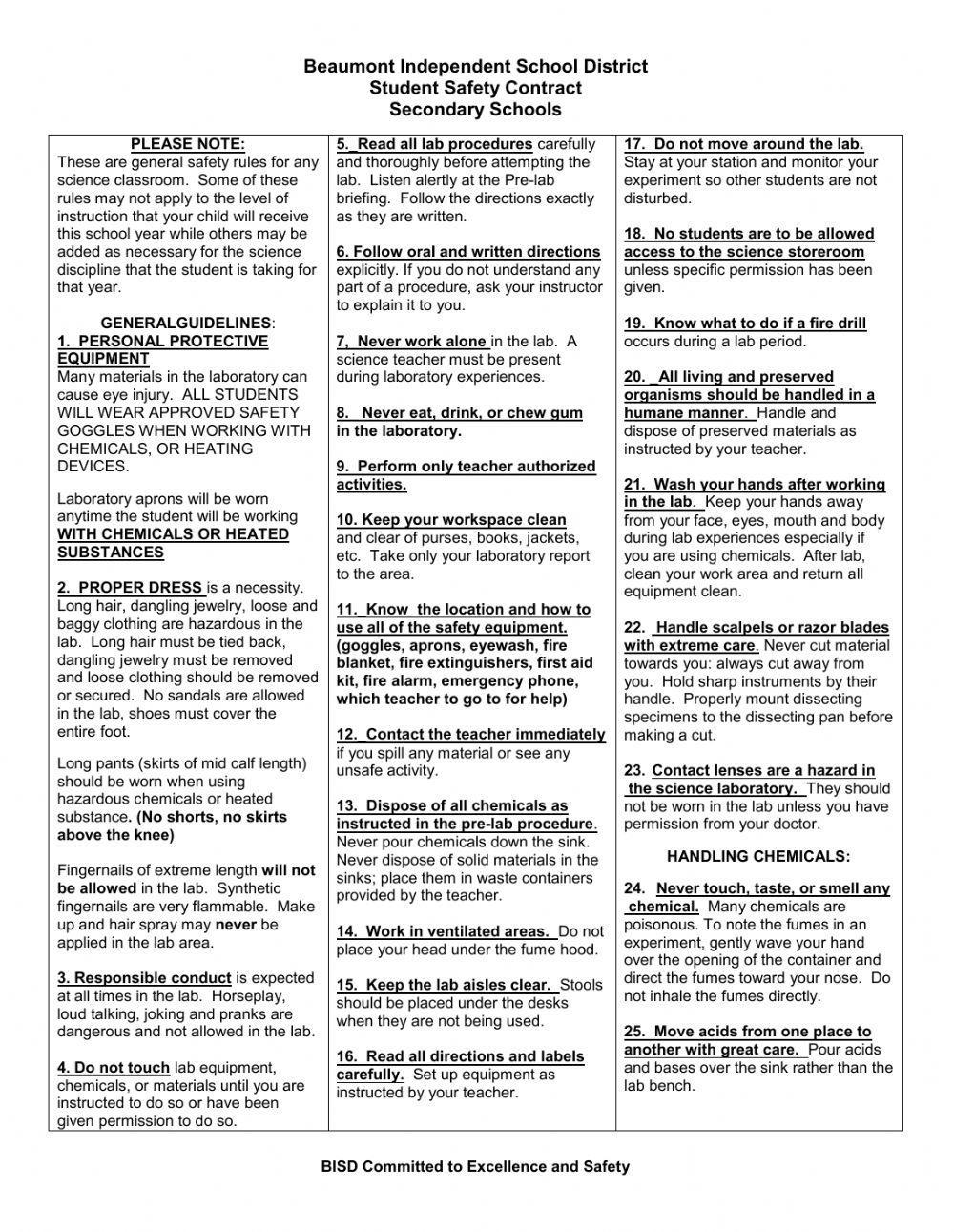 BmtISD Safety Contract worksheet Live Worksheets