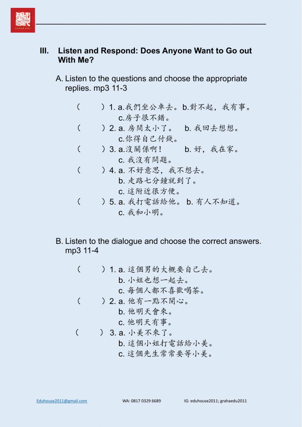 Welcome To Taiwan Workbook 1 Unit 11