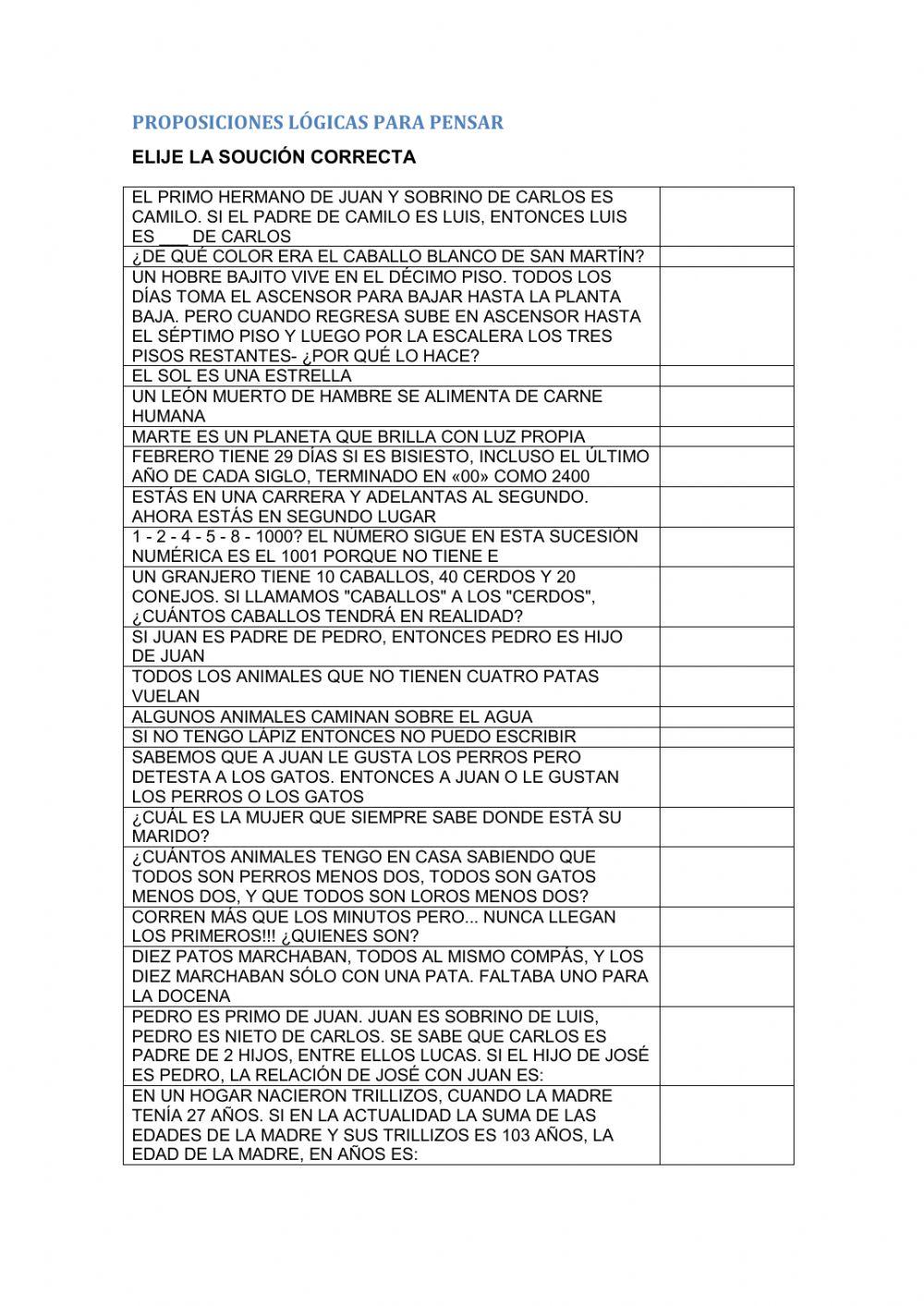 Proposiciones y acertijos Proposiciones y acertijos
