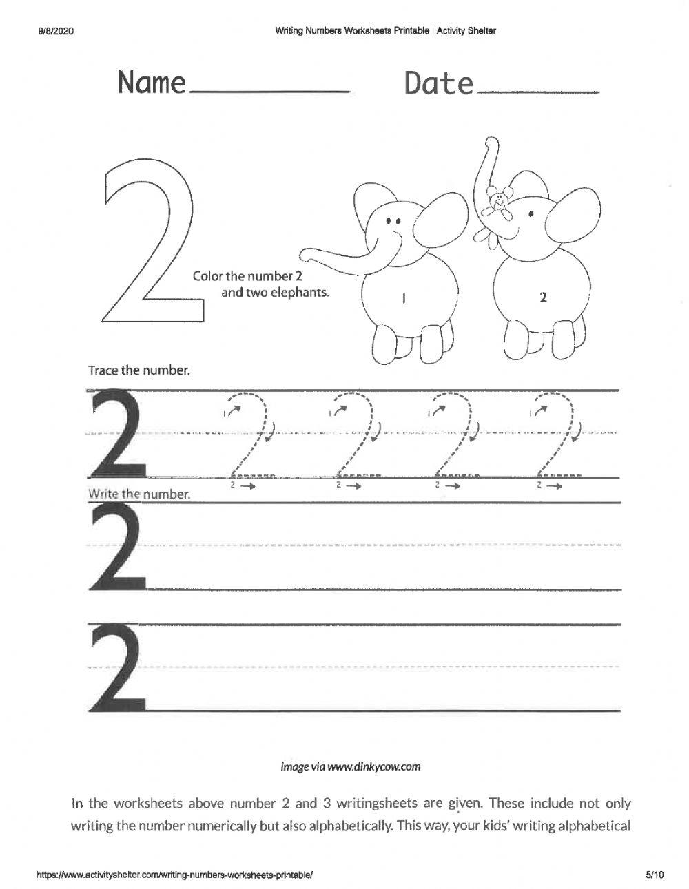 Write the Number 2 online exercise for Live Worksheets