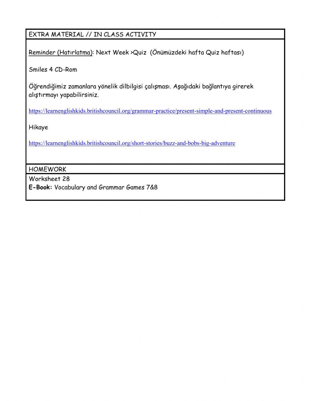 Level 3 Week 28 weekly plan