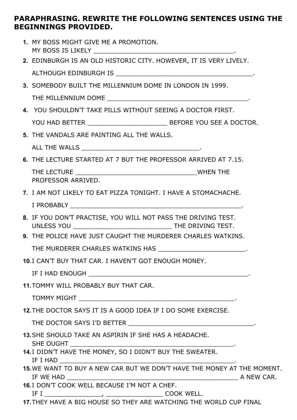 Paraphrasing worksheet for INTERMEDIATE | Live Worksheets paraphrasing-worksheet-for-intermediate-live-worksheets