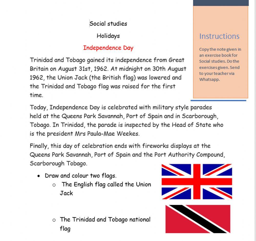 Trinidad independance note