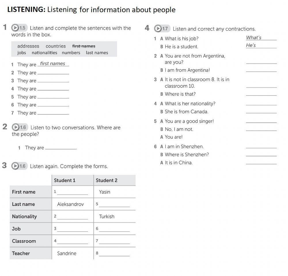 Listening A1.1: Information about people
