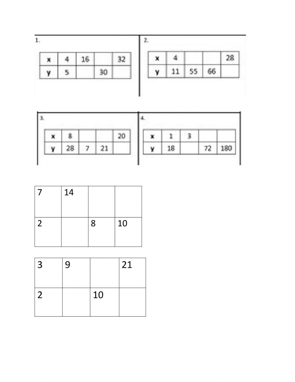 Ratio tables online exercise for live worksheets