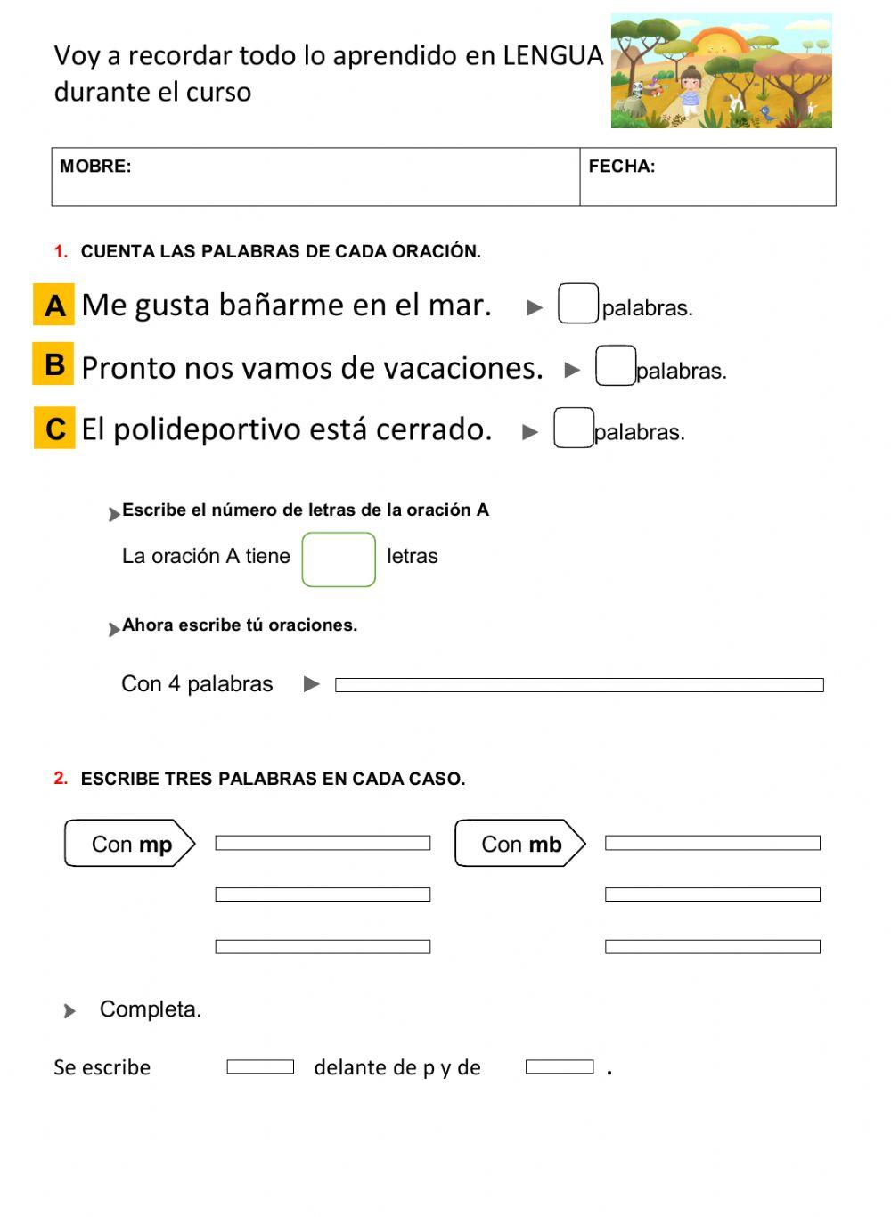 Ficha inicial Lengua 2º