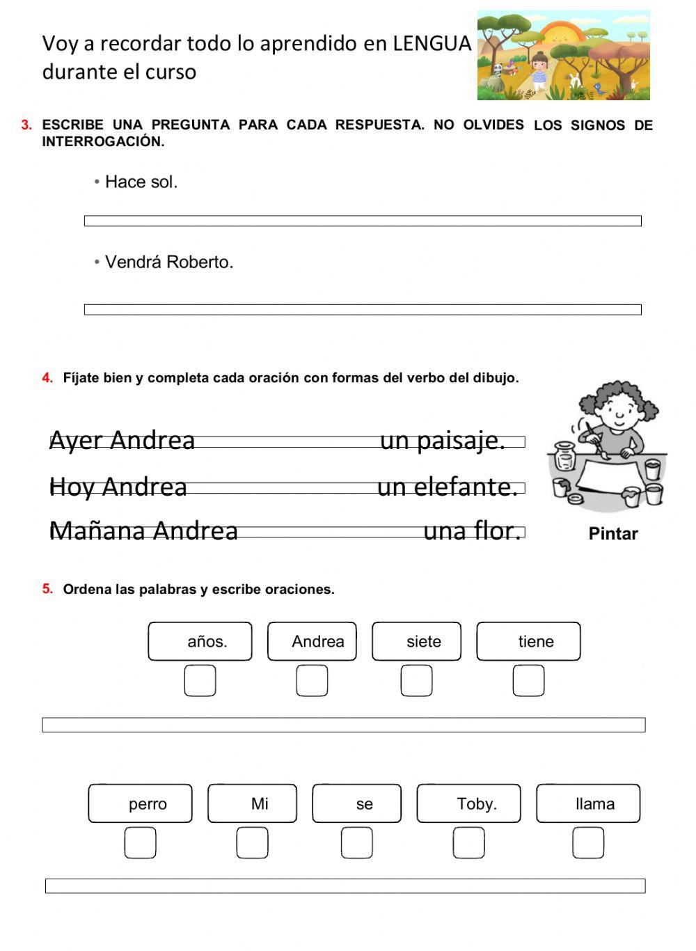 Ficha inicial Lengua 2º