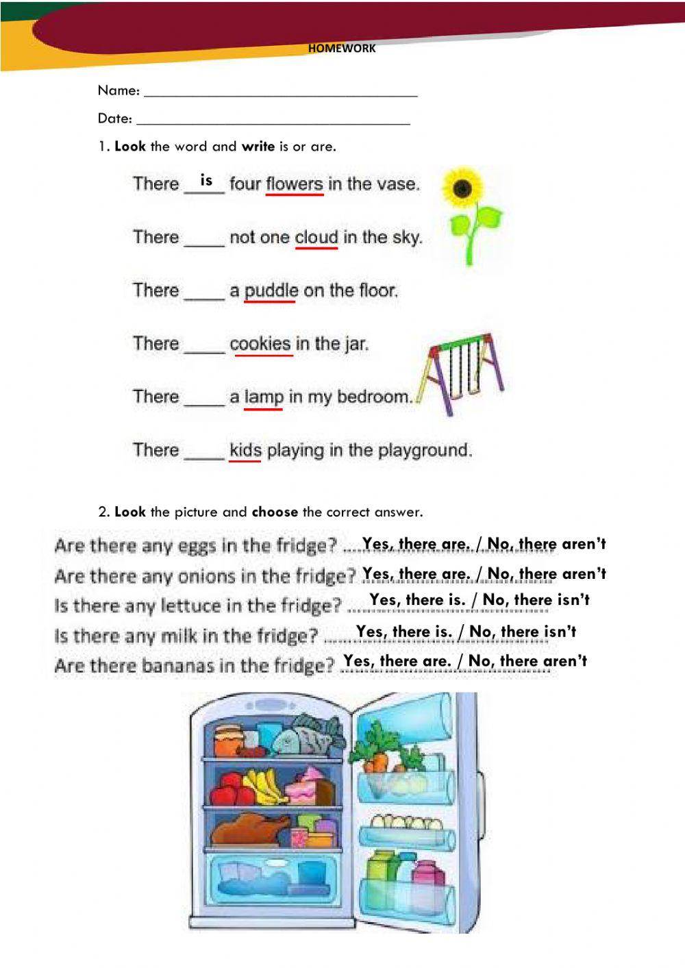 There is - There are Homework