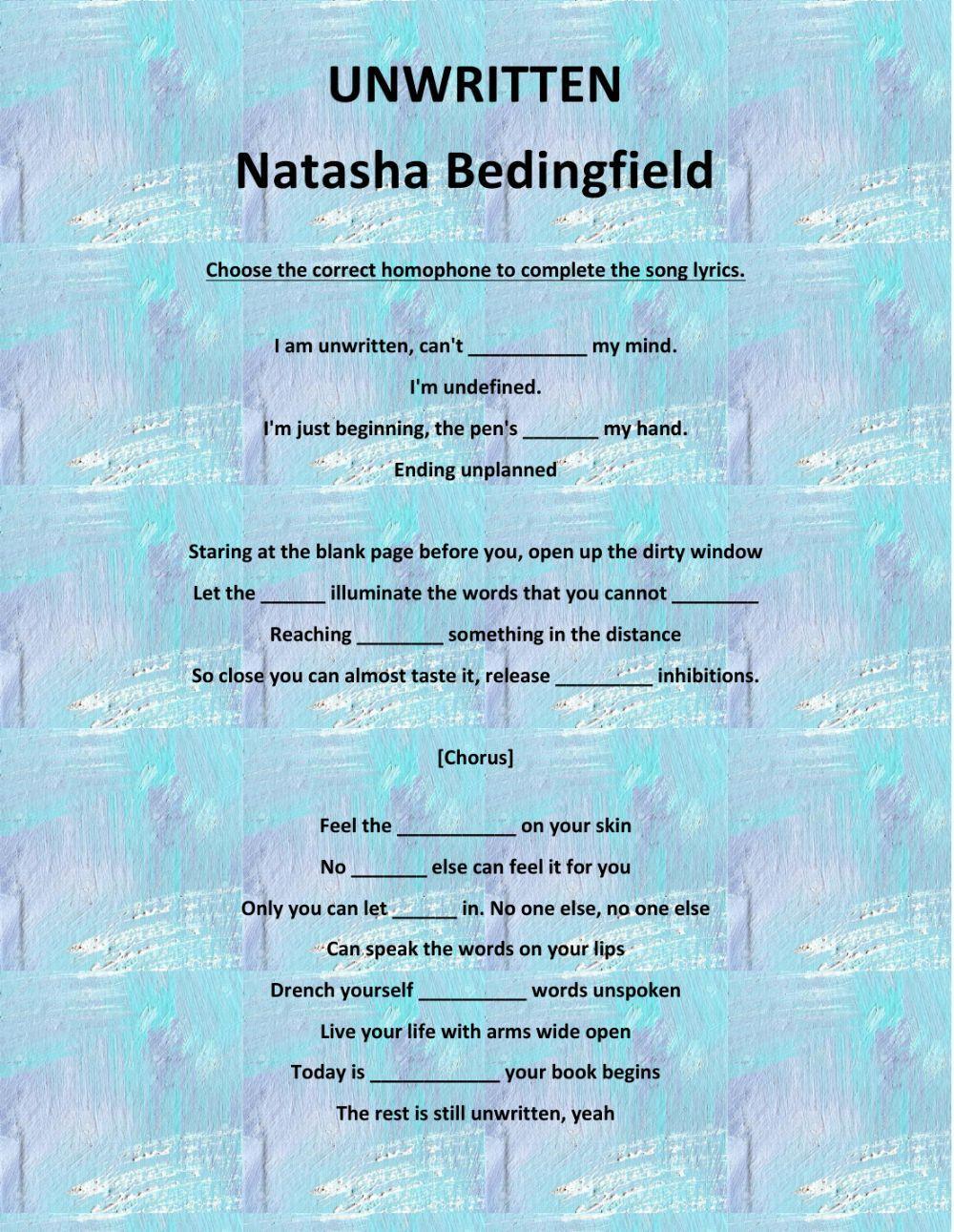Unwritten- Natasha B. - Homophones