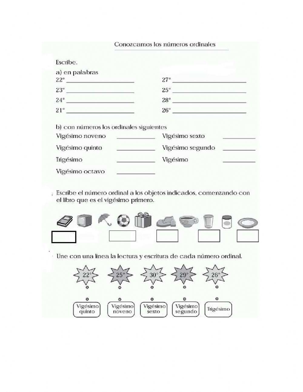 Escritura de números ordinales y palabras SEGA