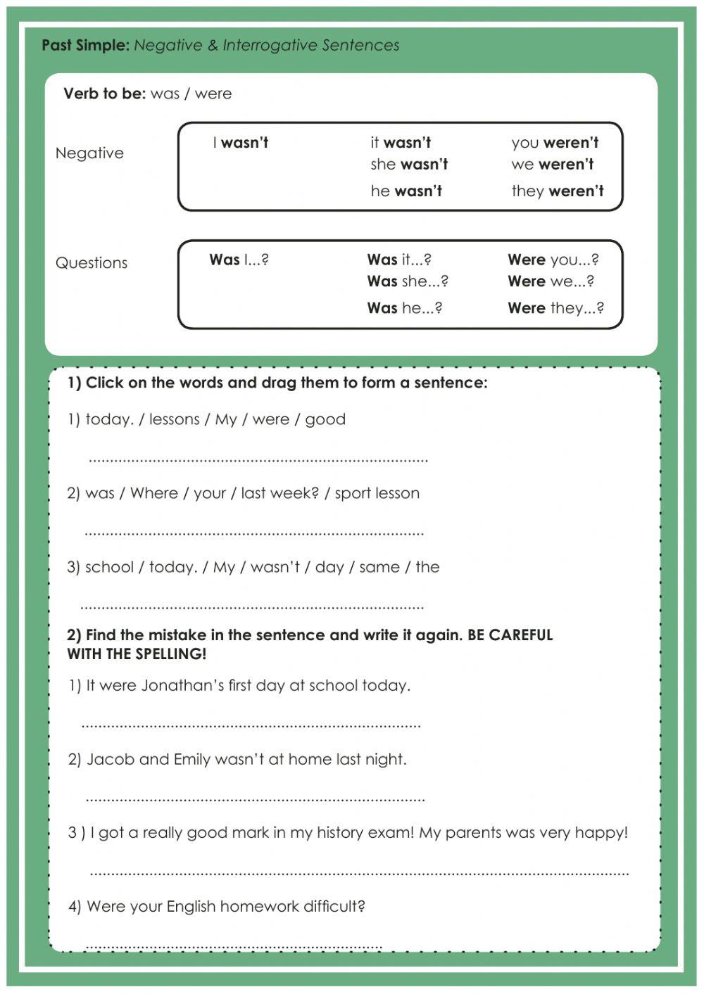 Past Simple of the Verb to Be