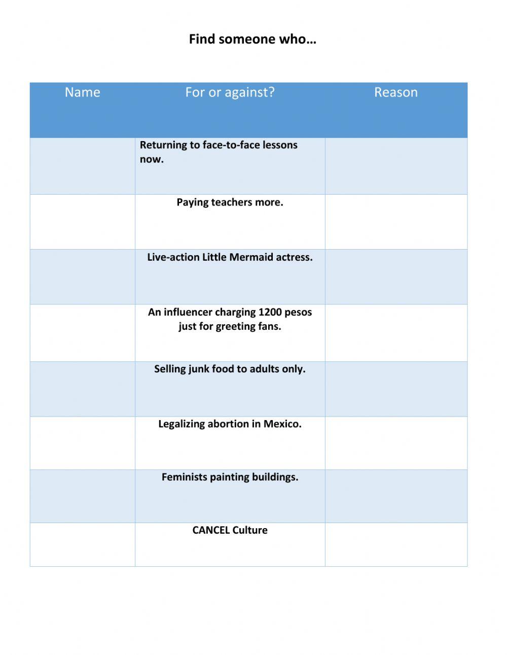 Opinion Find Someone who