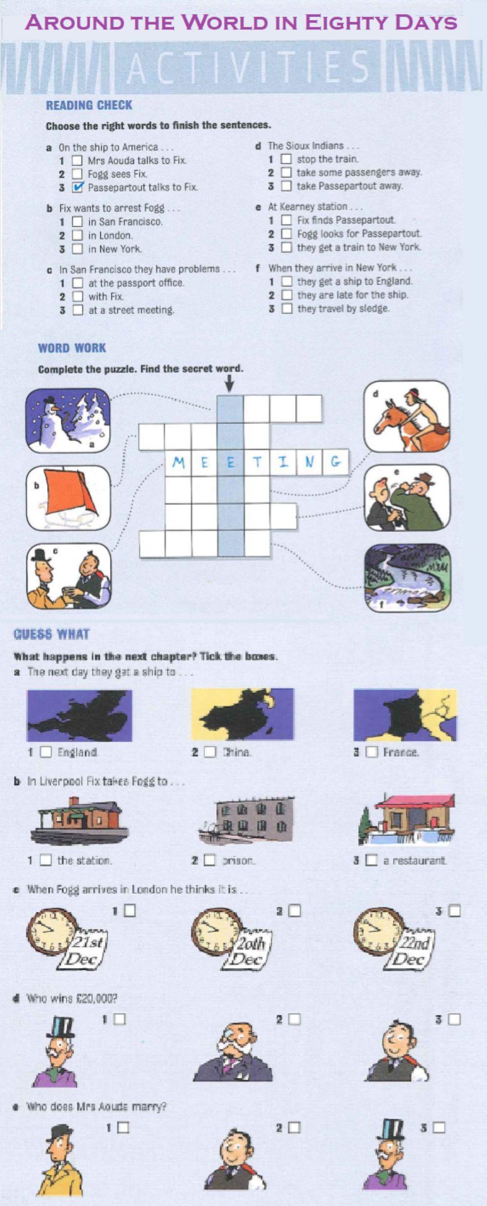 Around the world in eighty days online activity live worksheets