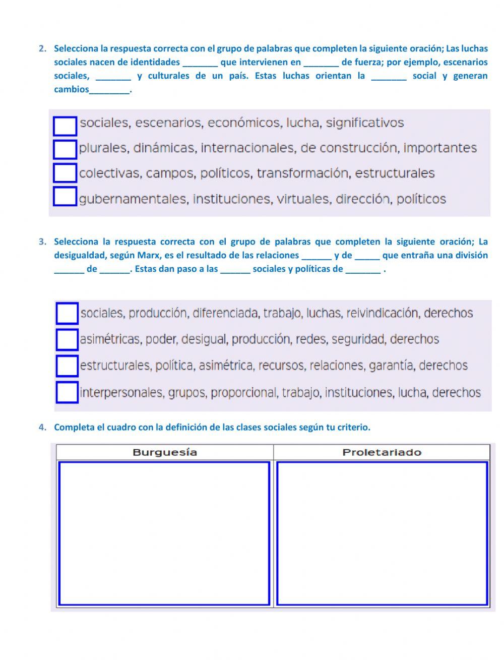Ficha interactiva Desigualdad, clases sociales y poder