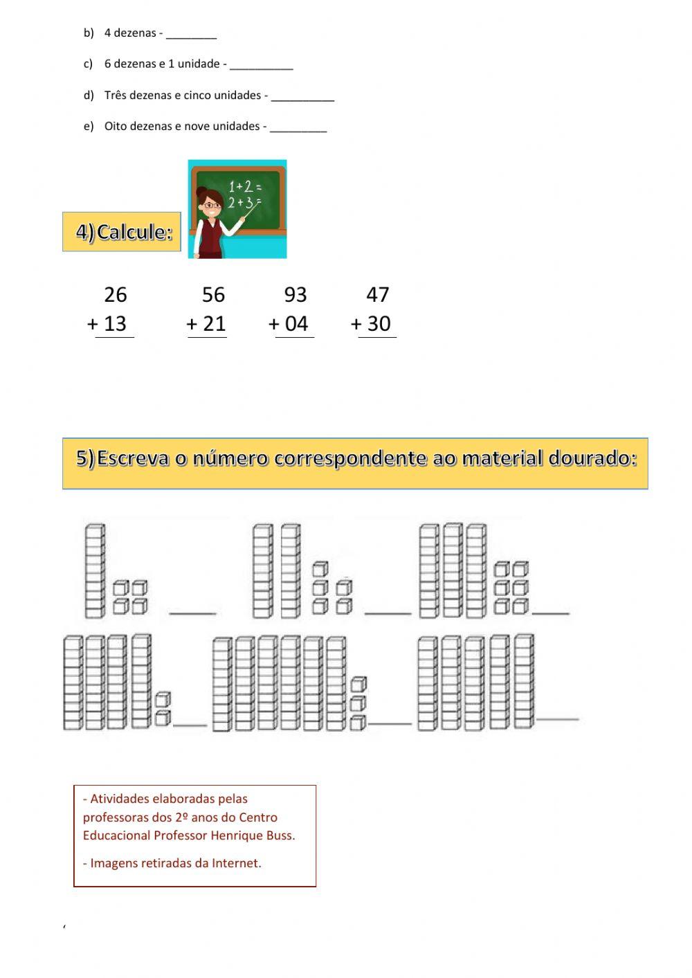 Atividade avaliativa de Matemática - Dezenas e números até 100
