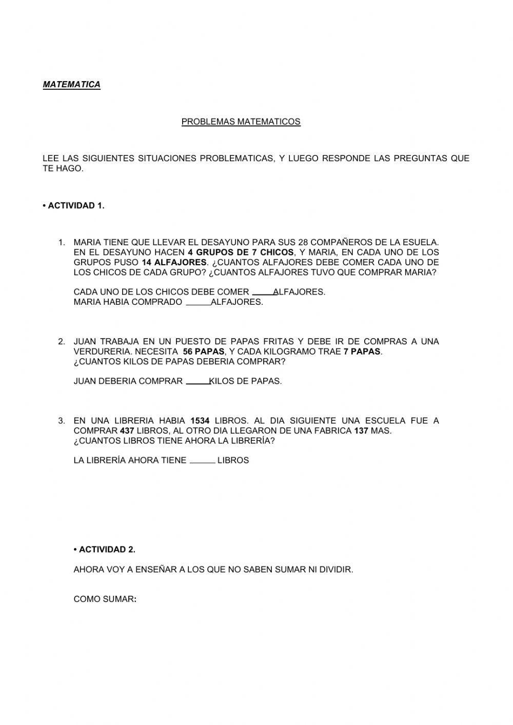 Matemáticas, situaciones problemáticas