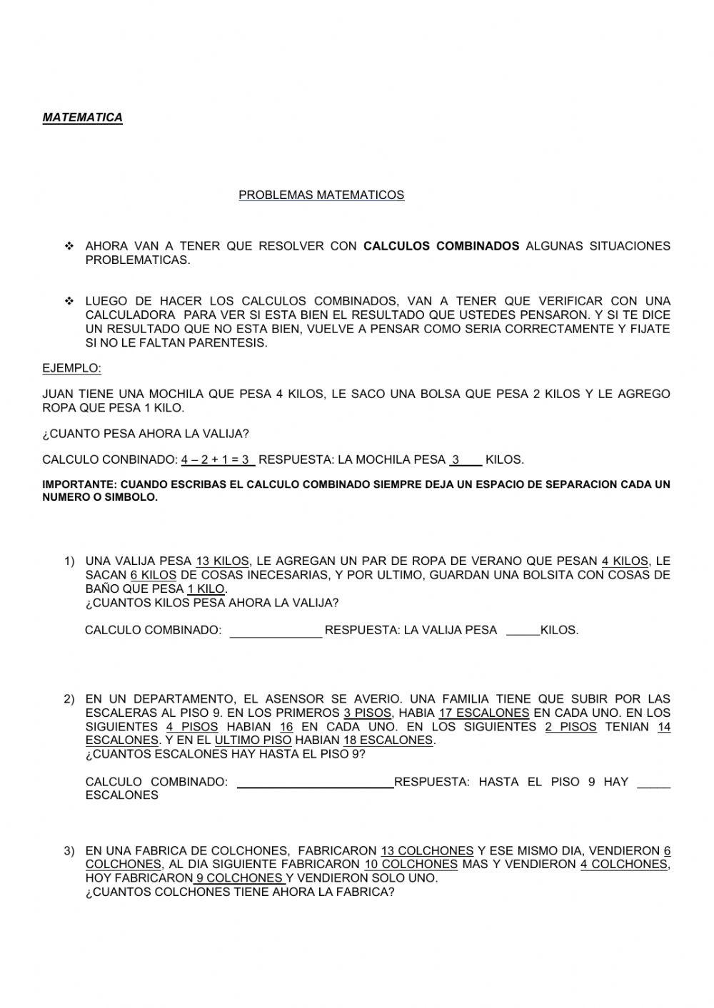 Matemáticas, cálculos combinados
