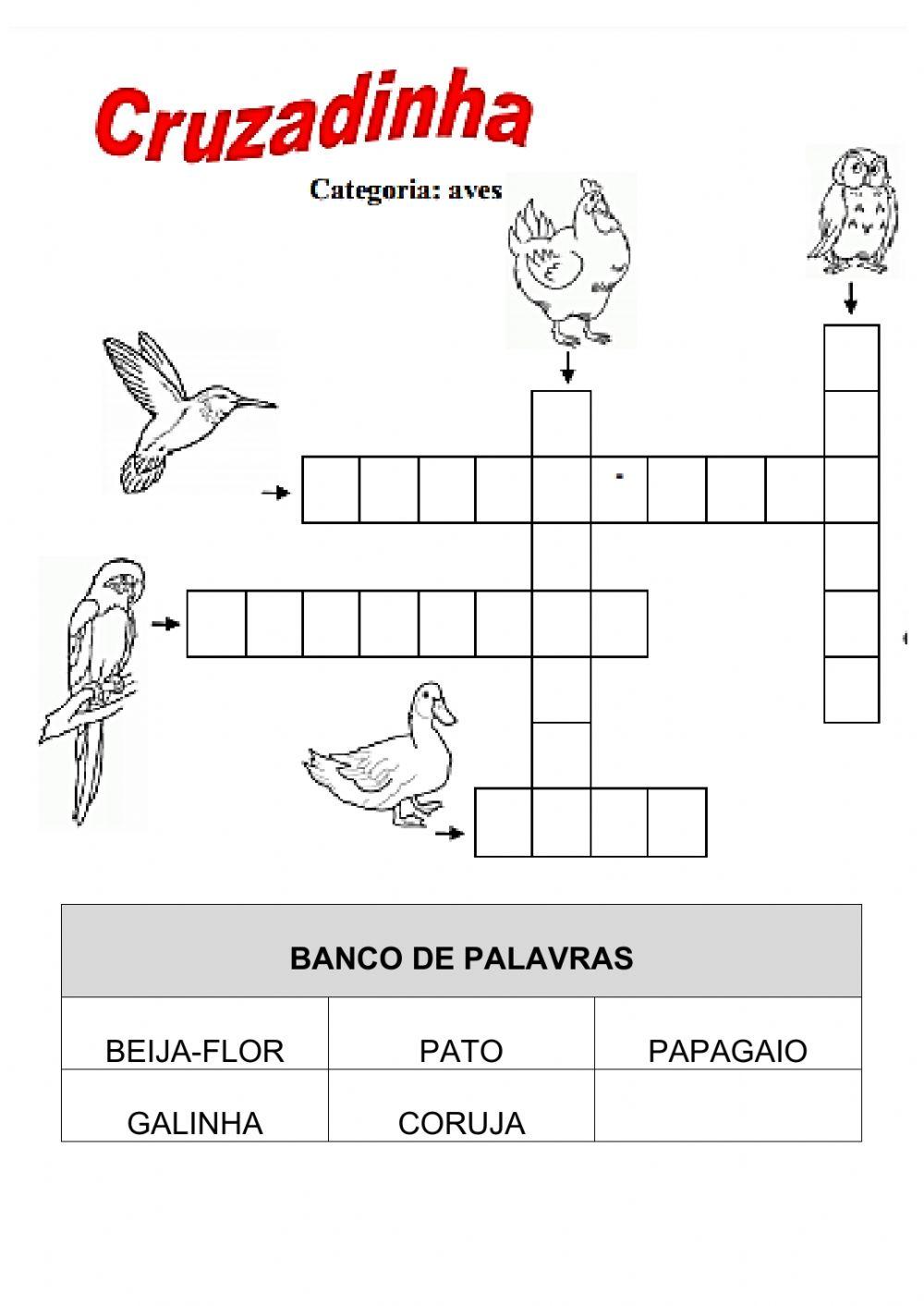 Racha Cuca - Caça Palavras de Aves -  palavras/aves-facil/ #RachaCuca