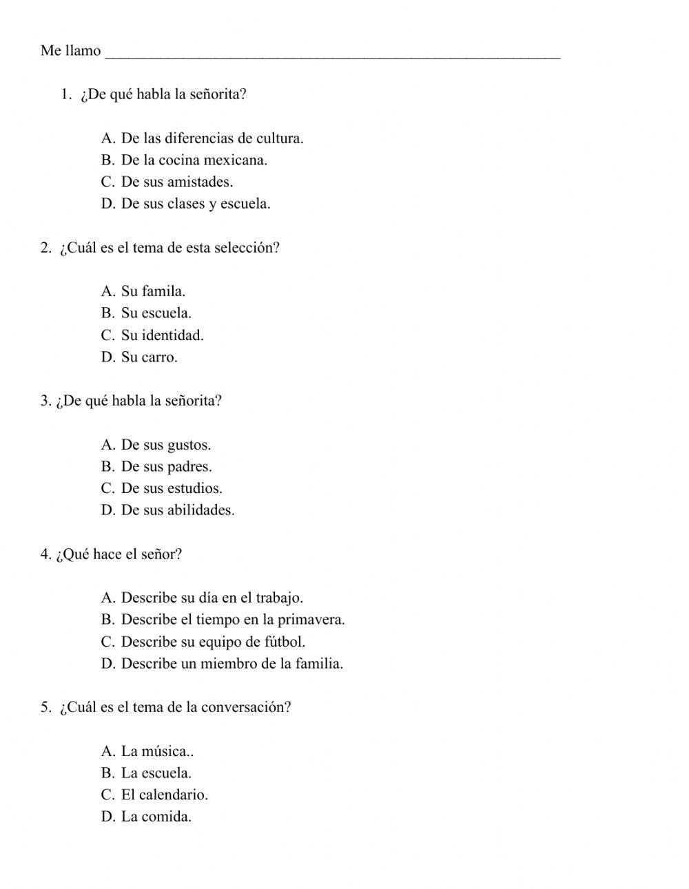 Listening Quiz - Spanish III