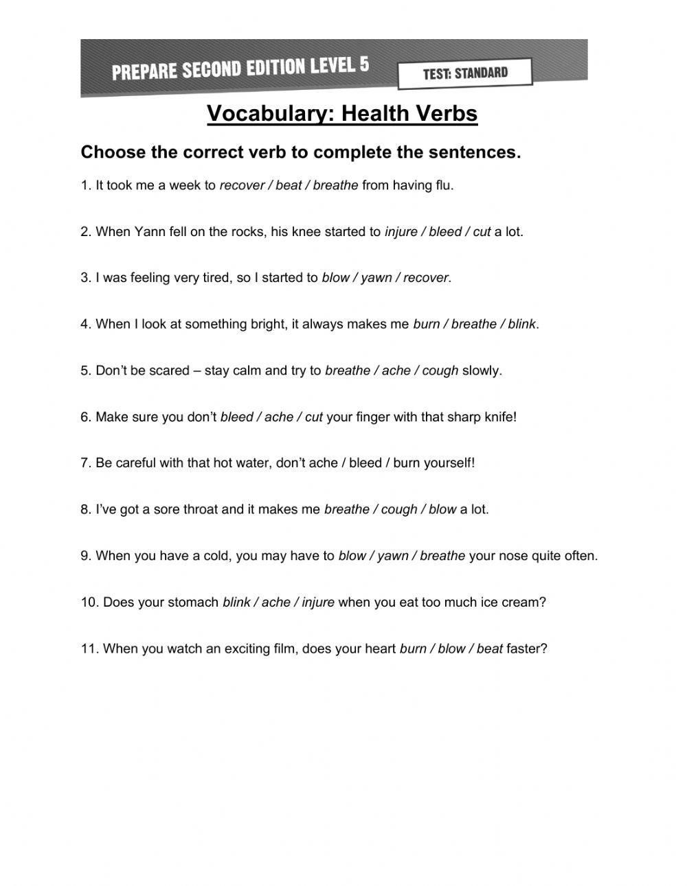 Vocabulary Health Verbs