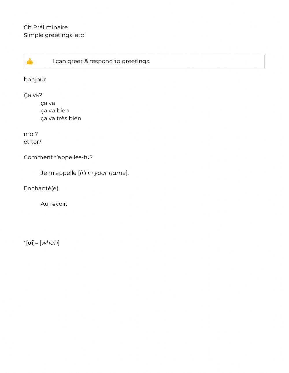Basic French Greetings, etc