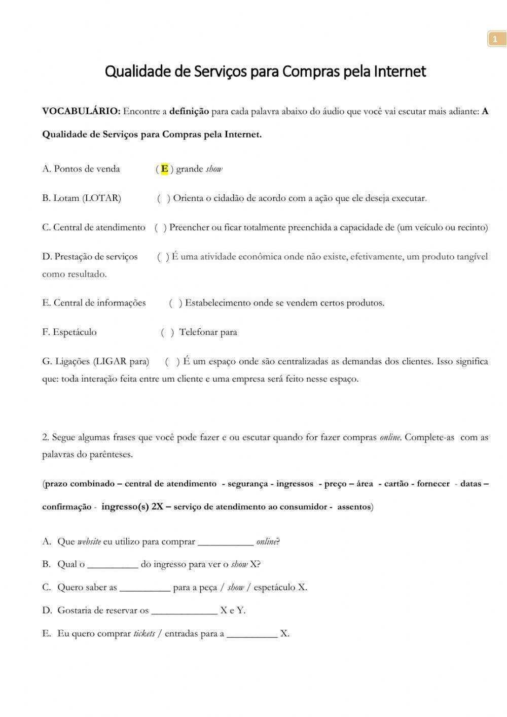 Qualidade de Serviços para Compras pela Internet - ÁUDIO