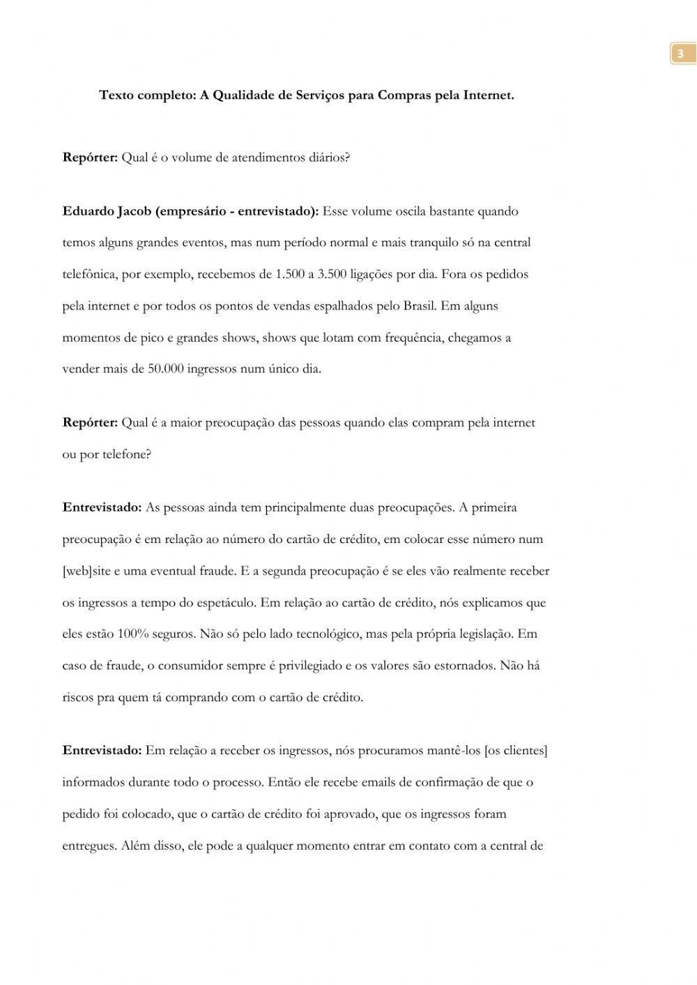 Qualidade de Serviços para Compras pela Internet - ÁUDIO