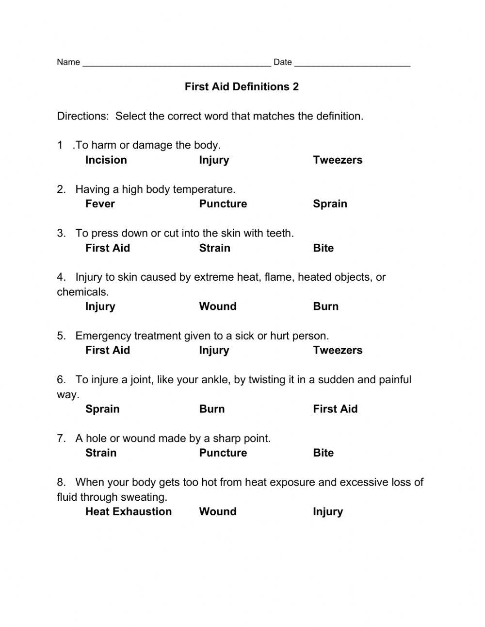First aid definitions 2