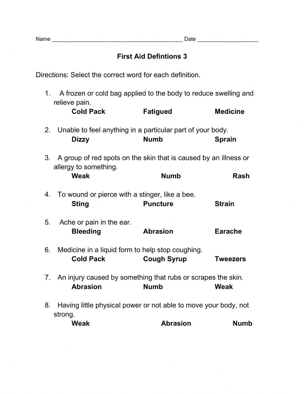 First aid definitions 3