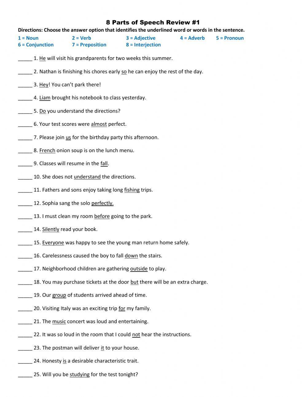 8 Parts of Speech Review 1 worksheet | Live Worksheets 8-parts-of-speech-review-1-worksheet-live-worksheets