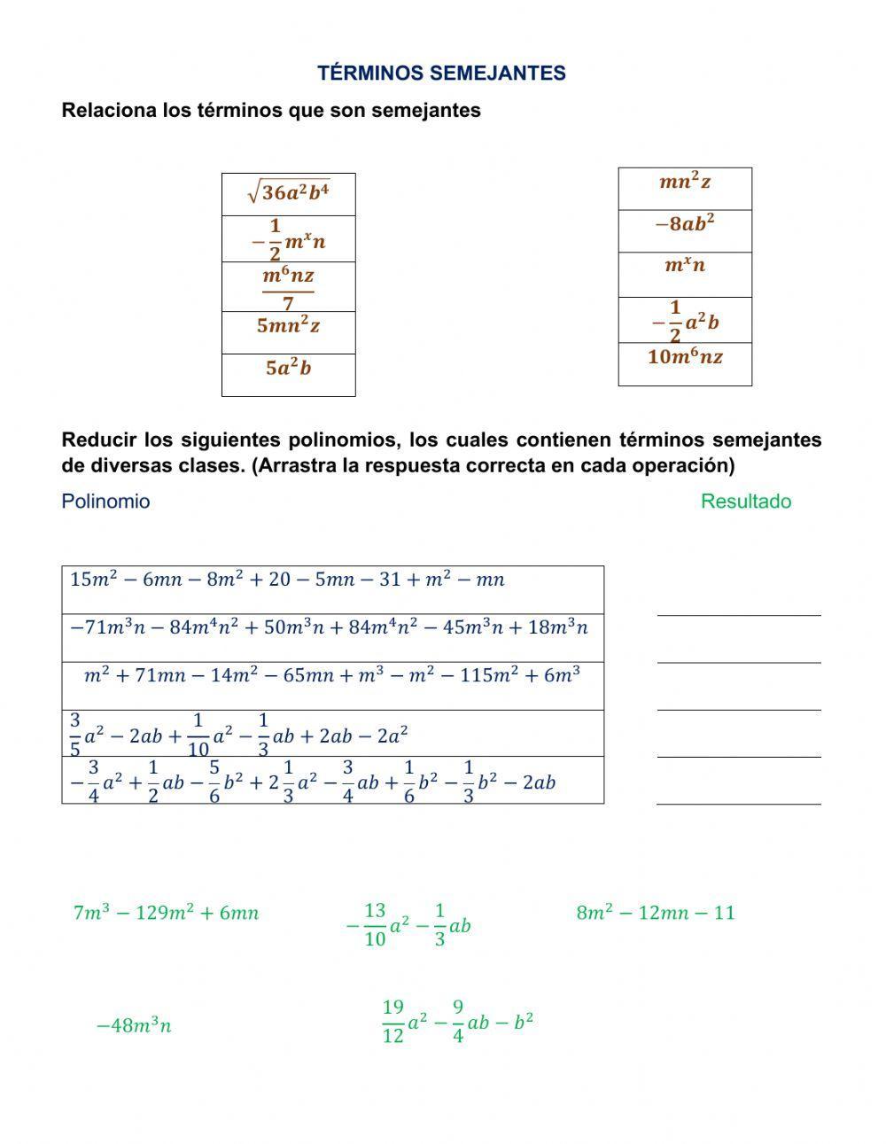 Reducción de términos semejantes