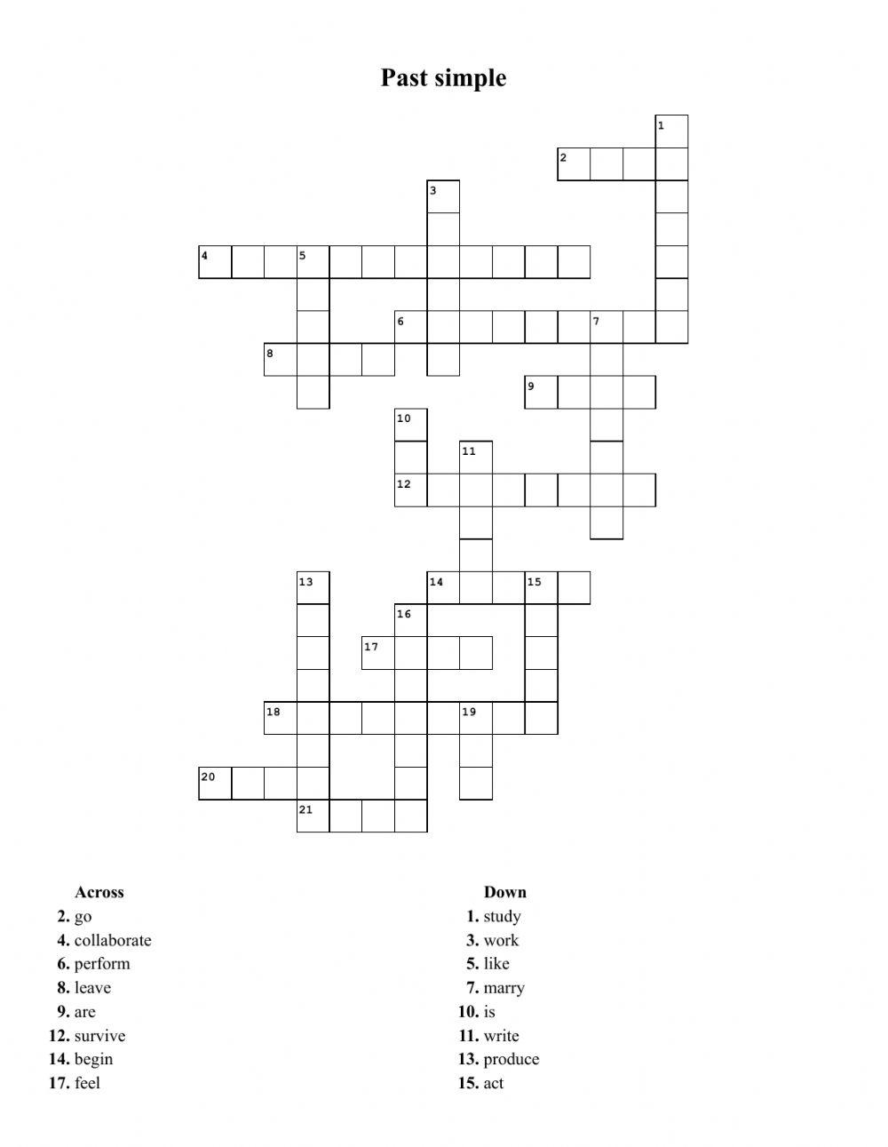 Crossword past simple