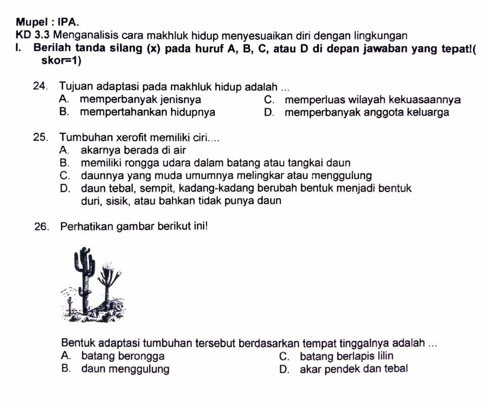 Latihan PTS IPA Tema 2