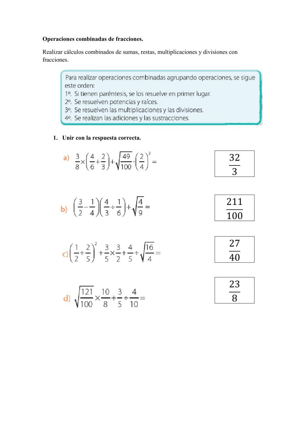 Operaciones combinadas fraccionarias
